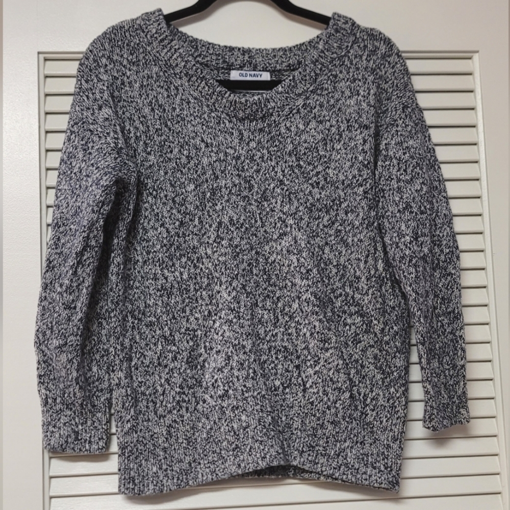 Old Navy - 100% Cotton White & Grey Long-Sleeve Tunic Length Sweater
